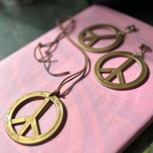 Peace Sign Necklace & Earrings Accessory